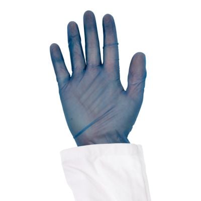 Gants jetables en vinyle bleu détectables par détecteur de métaux (boîte de 100)